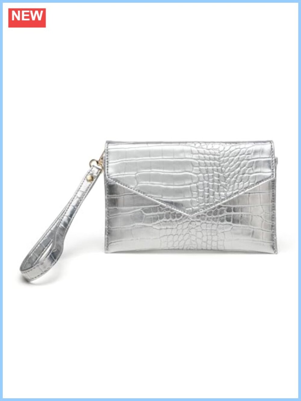Faux Leather Envelope Wristlet Clutch Evening Bag Metallic Finish